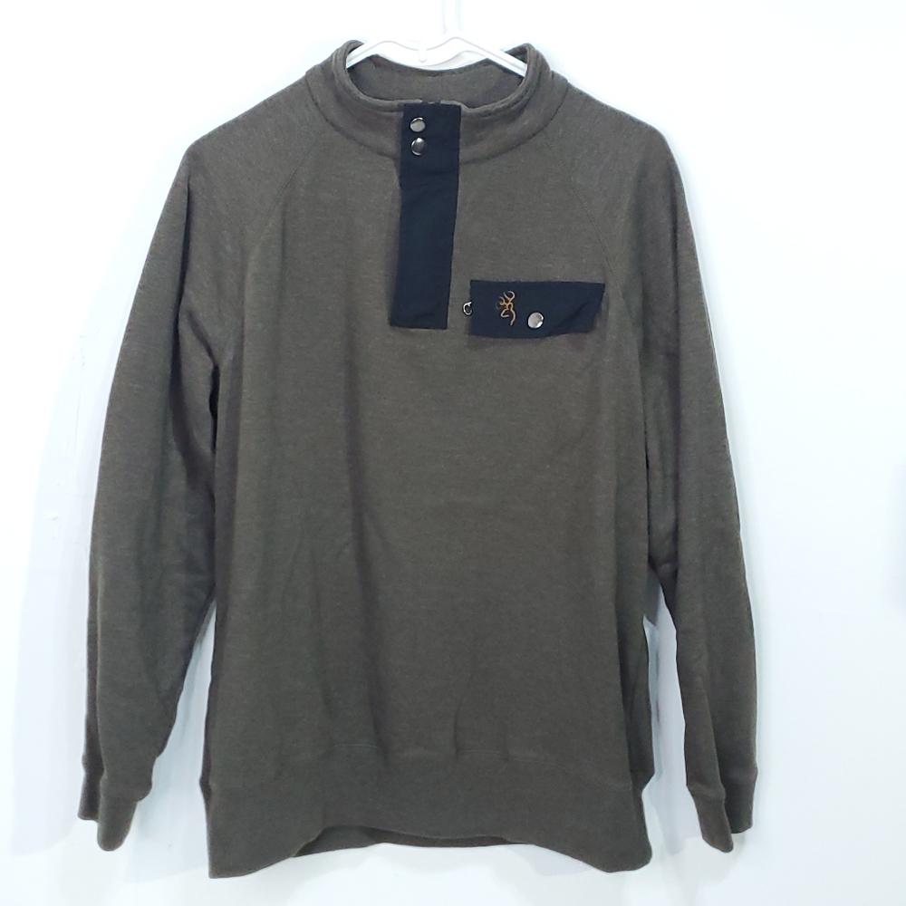 Browning Men Size Medium Green 1/4 Zip Long Sleeve Pullover Sweatshirt